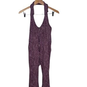 The Ragged Priest Milk It Roxy Purple Wavy Denim Halter Jumpsuit Women Size 6